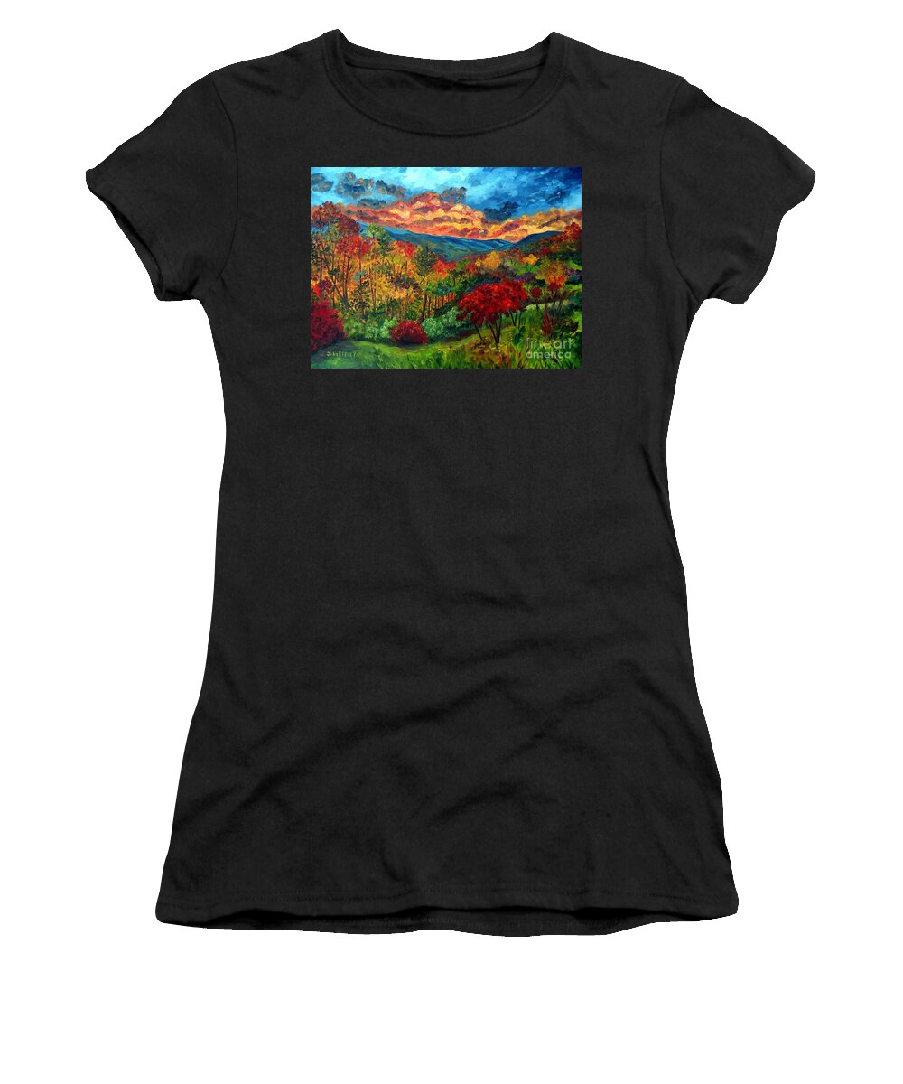 Sunset Women's T-Shirt featuring the painting Sunset in Shenandoah Valley by Julie Brugh Riffey