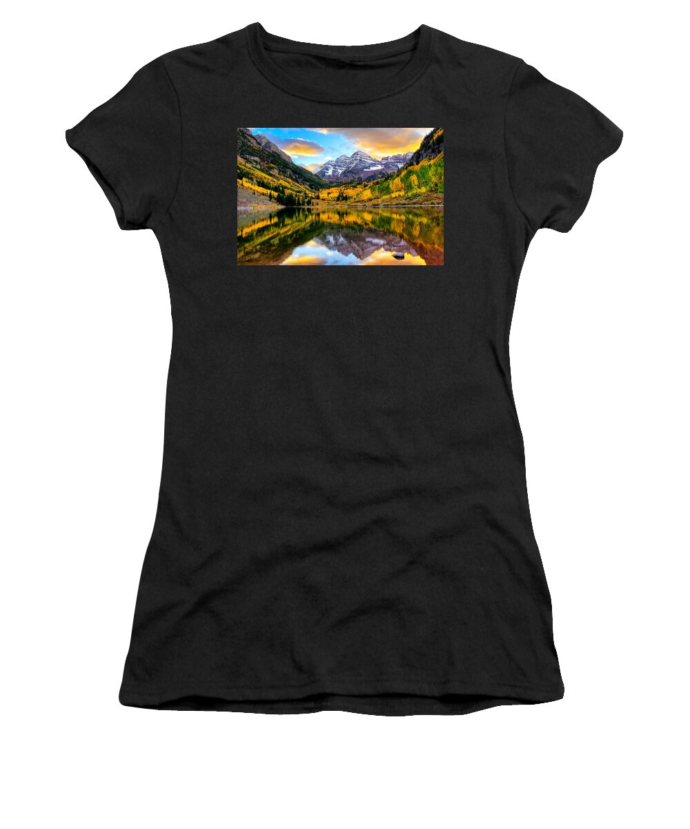Aspen Women's T-Shirt featuring the photograph Sunset on Maroon Bells by Rick Wicker
