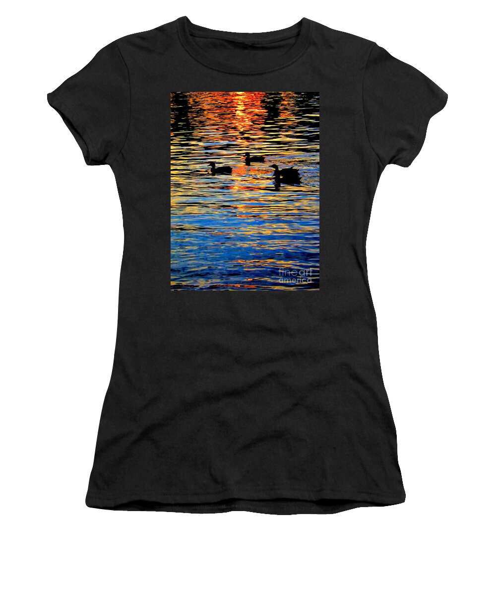 Sunset Women's T-Shirt featuring the photograph Sunset Swim by Robyn King