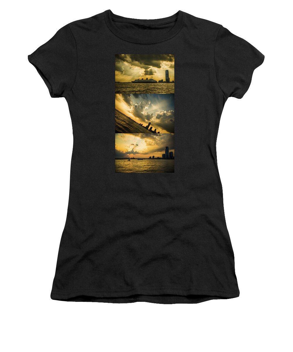 Battery Park City Women's T-Shirt featuring the photograph Sunset Trilogy by Theodore Jones