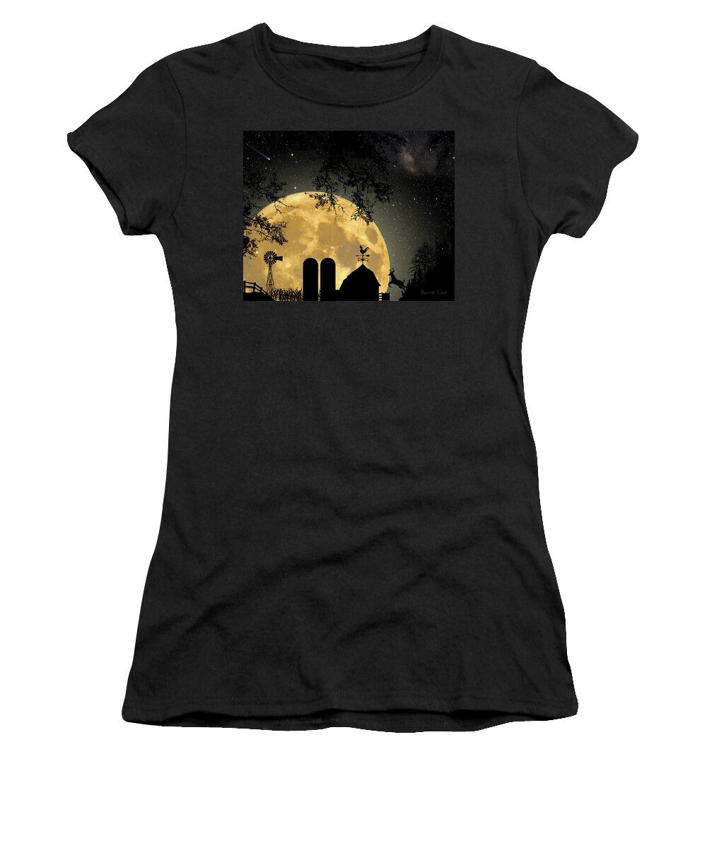 Moon Women's T-Shirt featuring the digital art Super Moon Over the Farm by Dave Lee