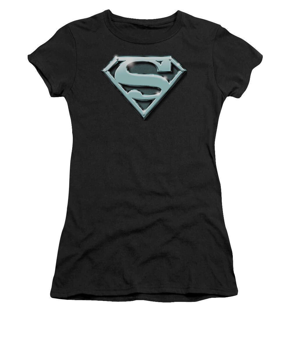  Women's T-Shirt featuring the digital art Superman - Chrome Shield by Brand A