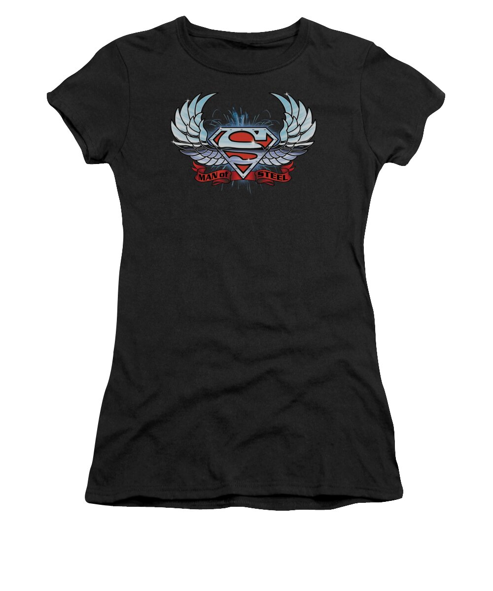 Superman Women's T-Shirt featuring the digital art Superman - Chrome Wings Shield by Brand A