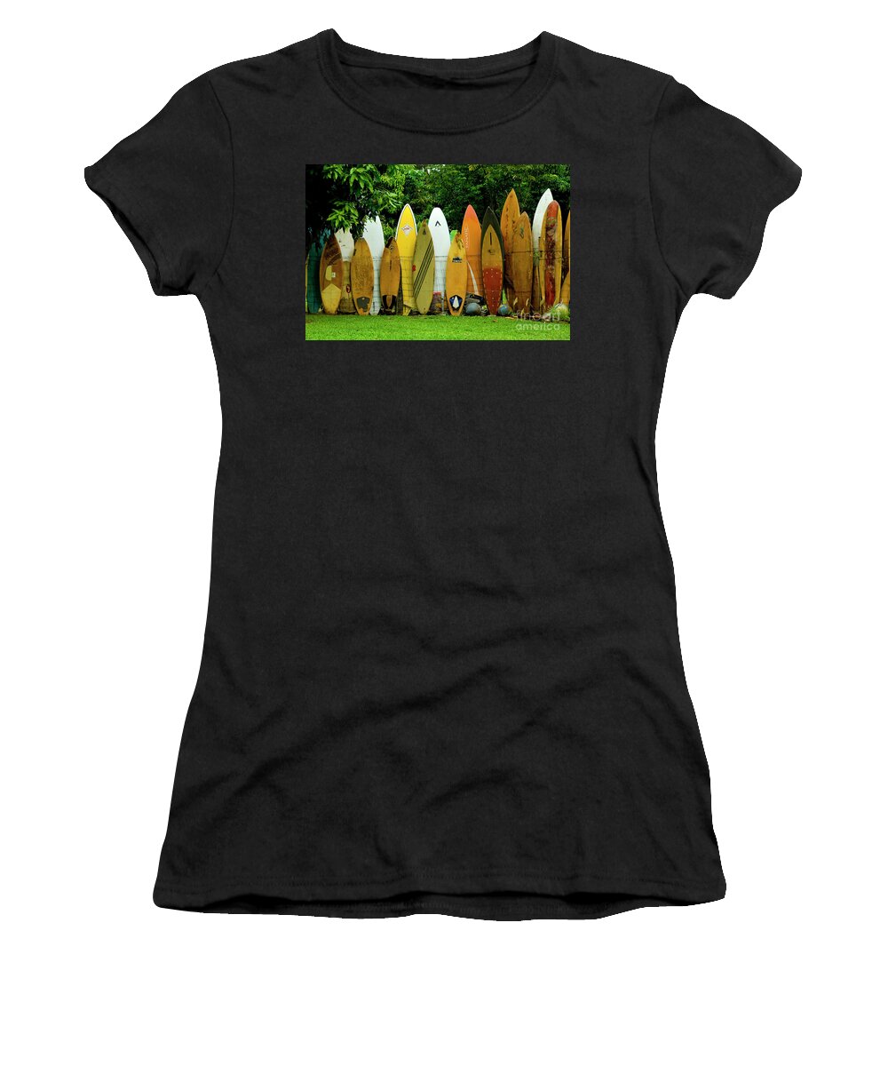Surf Board Women's T-Shirt featuring the photograph Surfboard Fence Maui by Bob Christopher