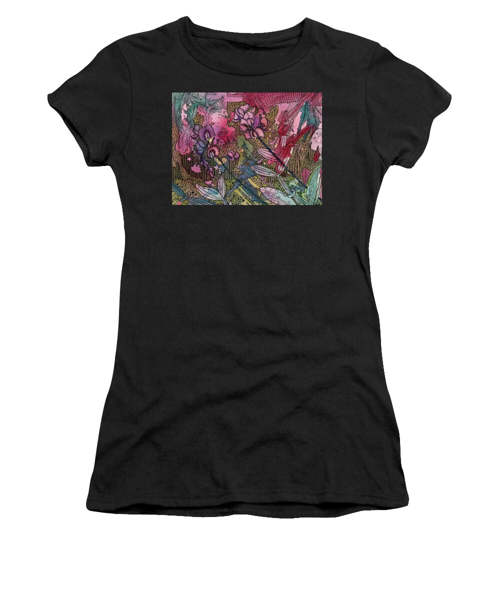 Peas Women's T-Shirt featuring the painting Sweet Peas in Bloom by Terry Holliday