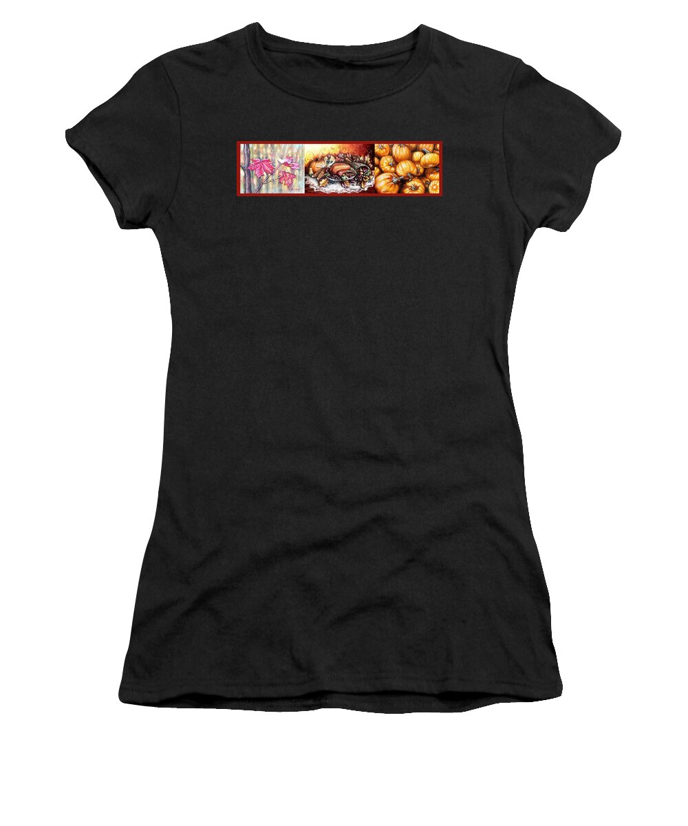 Thanksgiving Women's T-Shirt featuring the painting Thanksgiving Autumnal Collage by Shana Rowe Jackson