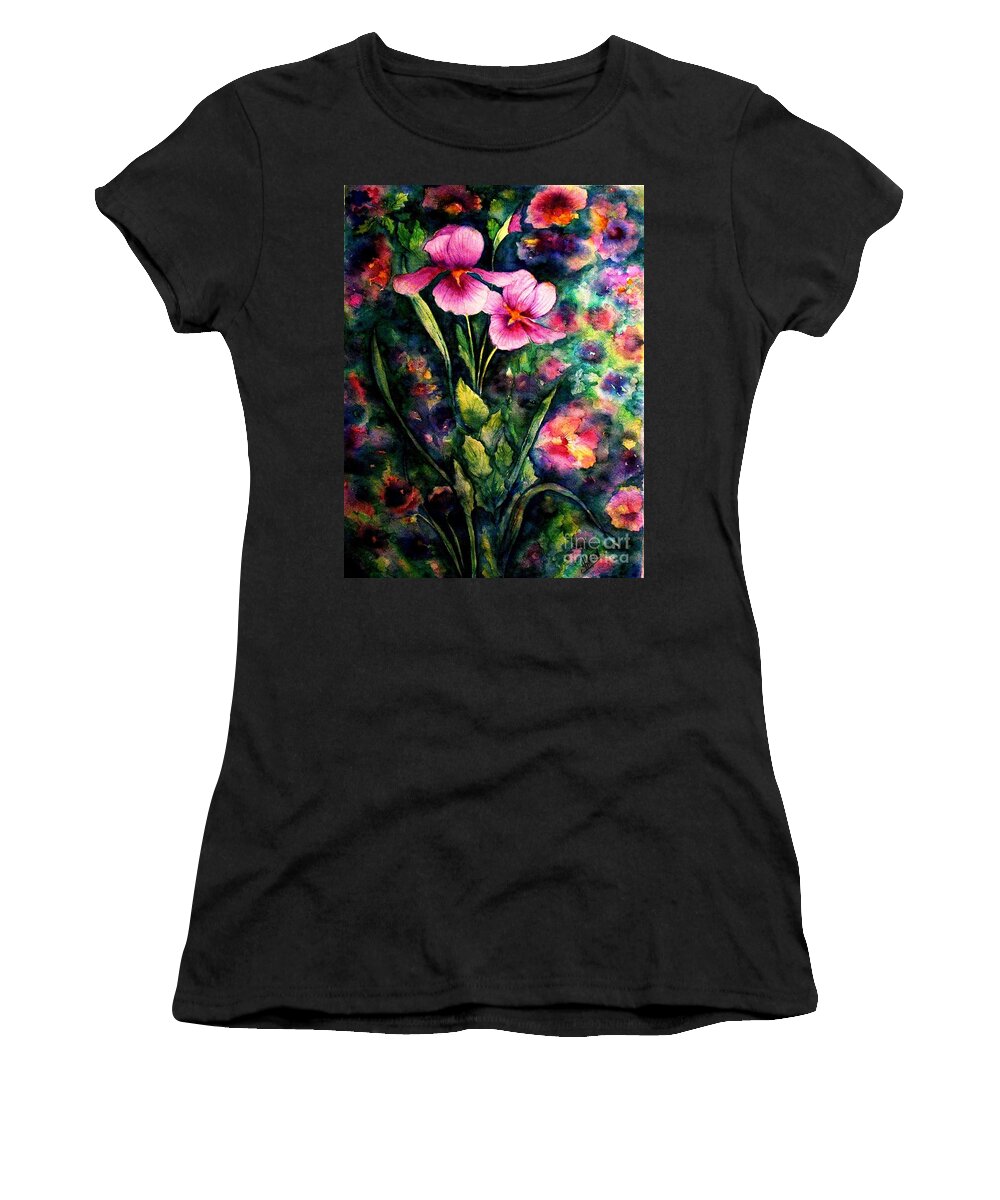 Irises Women's T-Shirt featuring the painting The Aroma of Grace by Hazel Holland