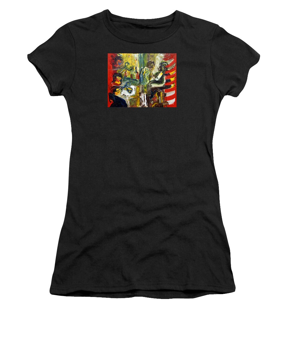 Barbers Women's T-Shirt featuring the painting The Barbers Shop - 1 by James Lavott