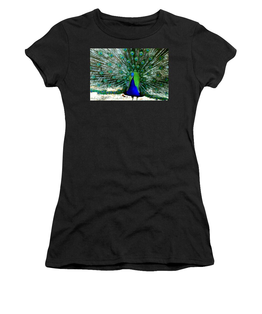 Peacocks Women's T-Shirt featuring the photograph The Beautiful Plumage by Kathy White
