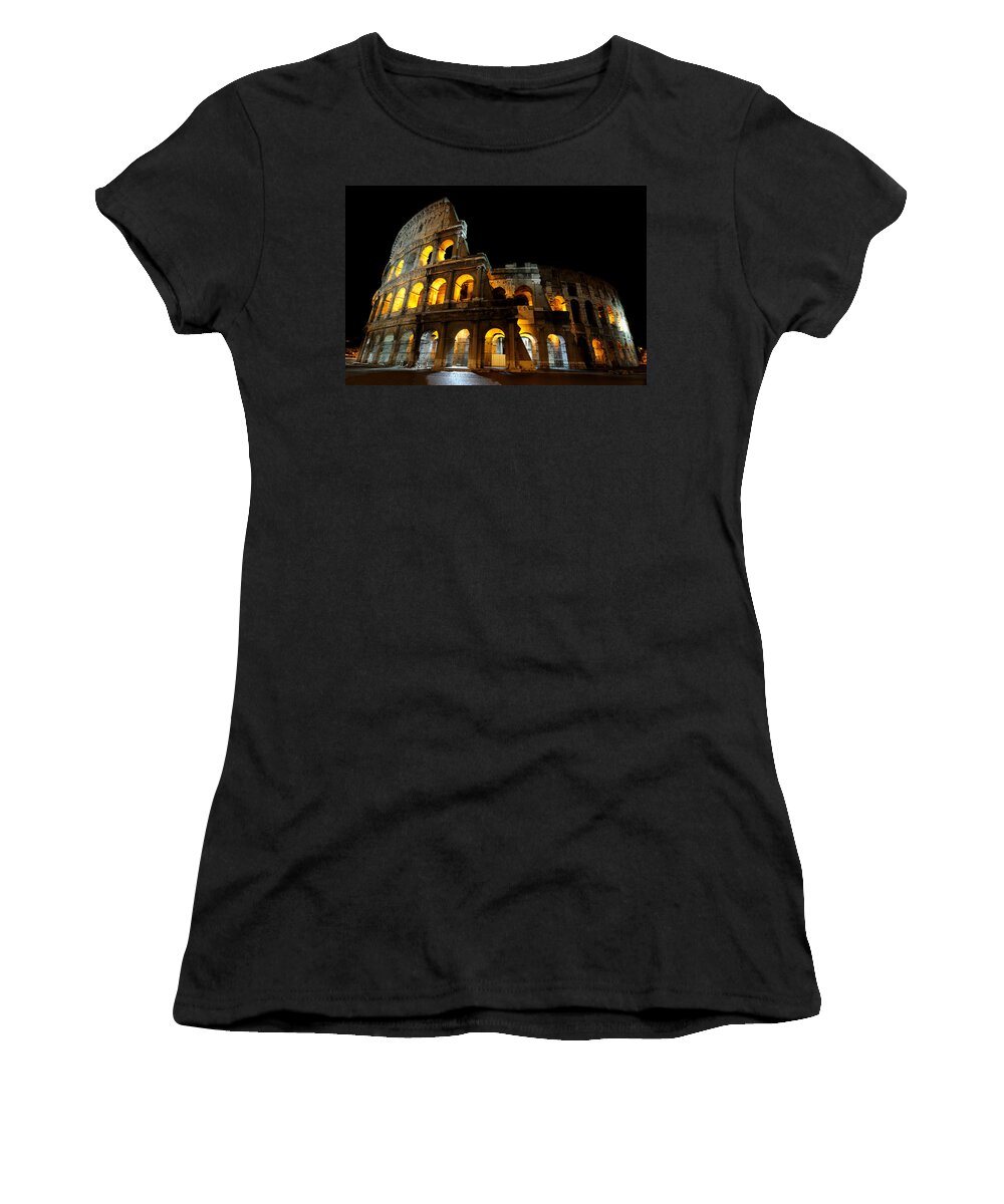 Colosseum Women's T-Shirt featuring the photograph The Colosseum at night by Jeremy Voisey