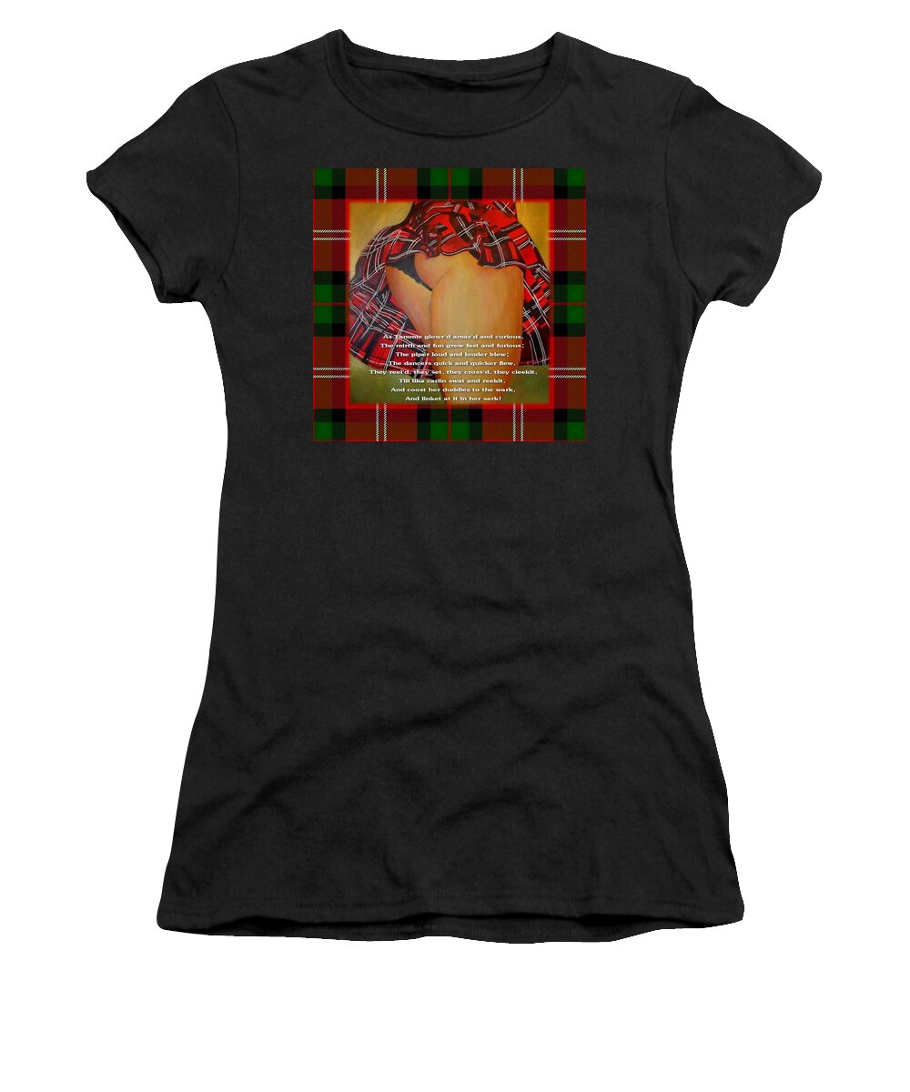 Burns Women's T-Shirt featuring the painting The Dancers Quick and Quicker Flew Burns Supper by Taiche Acrylic Art