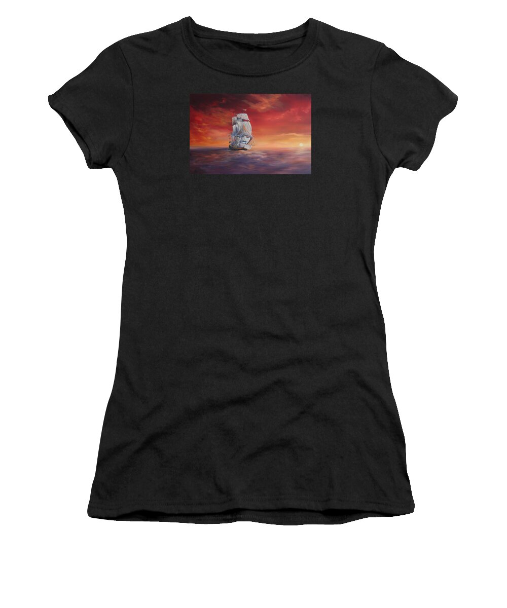 H.m.s Endeavour Women's T-Shirt featuring the painting The Endeavour on Calm Seas by Jean Walker