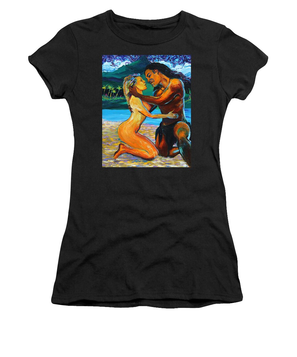 Nude Women's T-Shirt featuring the painting The First Kiss by Karon Melillo DeVega