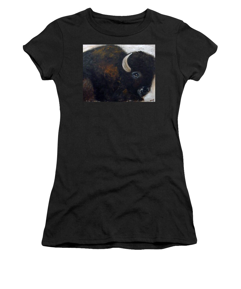 American Bison Women's T-Shirt featuring the painting The Gift by Barbie Batson