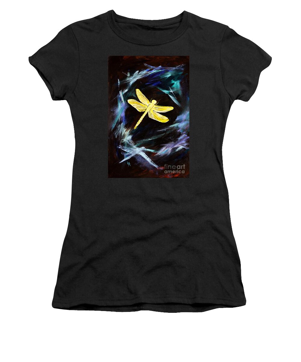 Dragonfly Painting Women's T-Shirt featuring the painting The Golden One by Leslie Allen