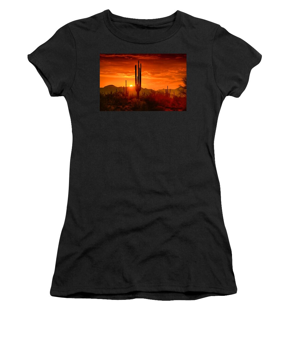 Sunset Women's T-Shirt featuring the photograph The Golden Southwest Skies by Saija Lehtonen