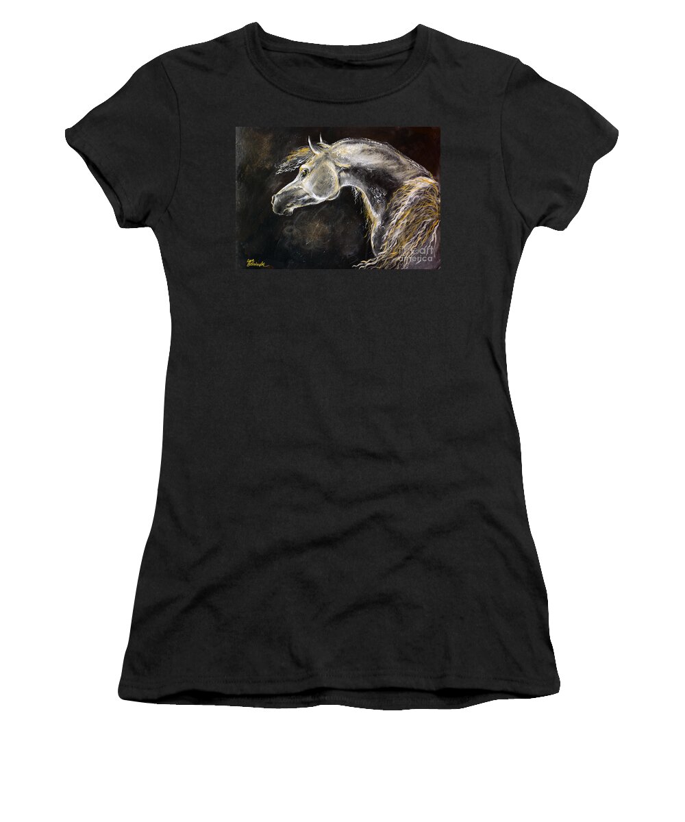 Horse Women's T-Shirt featuring the painting The Grey Arabian Horse 9 by Ang El