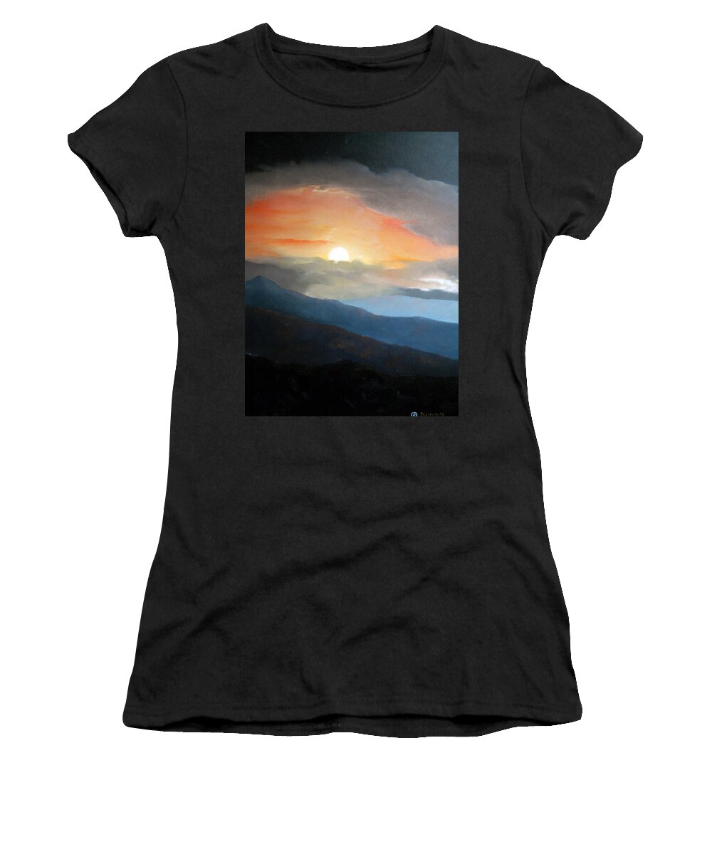 Oil Women's T-Shirt featuring the painting The highest point by Sergey Bezhinets