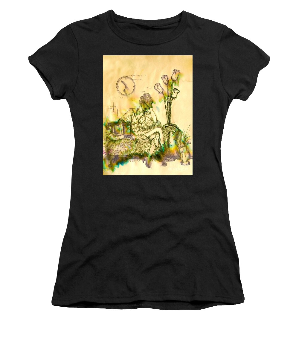 Woman Women's T-Shirt featuring the drawing The Hold Up sepia tone by Angelique Bowman