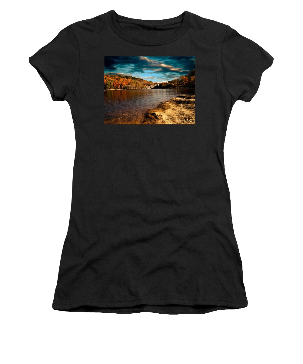 Clouds Women's T-Shirt featuring the photograph The Pool Below Upper Falls Rumford Maine by Bob Orsillo