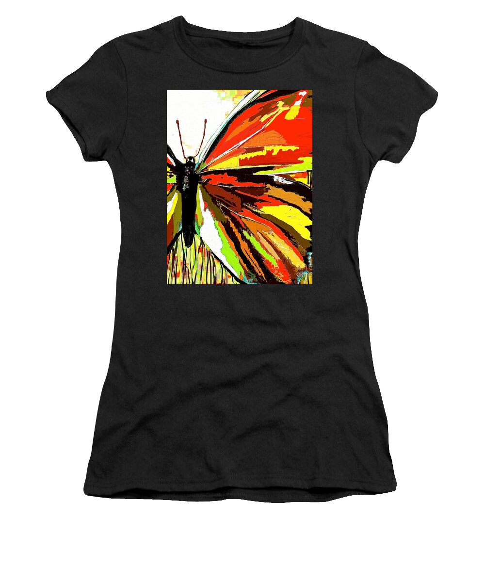 Red Butterfly Women's T-Shirt featuring the painting The Red Butterfly by Saundra Myles