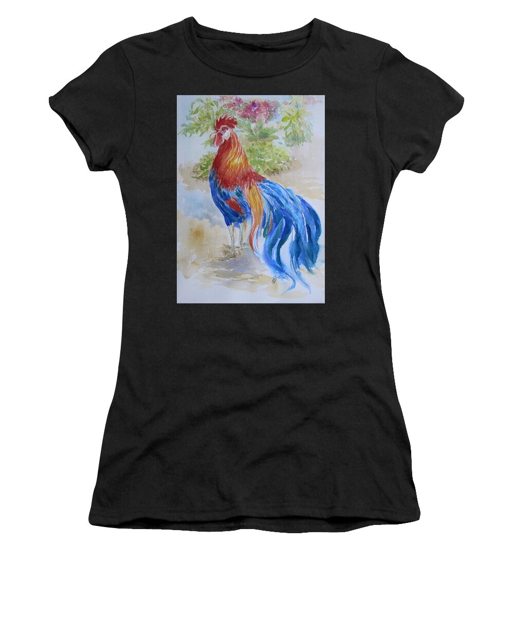 Rooster Women's T-Shirt featuring the painting Long Tail Rooster by Jyotika Shroff