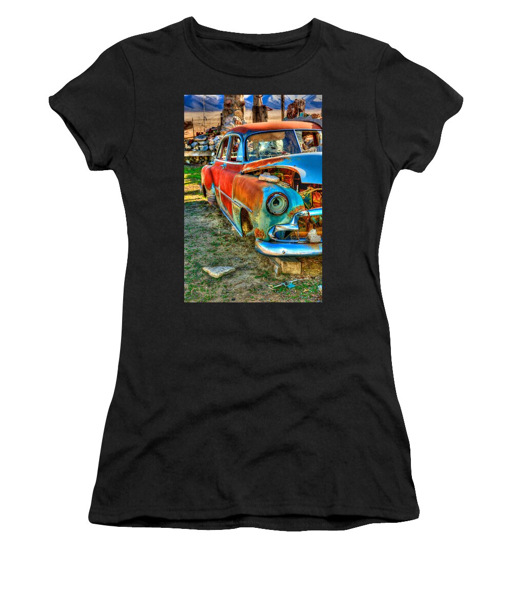 Thunder Mountain Indian Monument Women's T-Shirt featuring the photograph The Tired Chevy 2 by Richard J Cassato