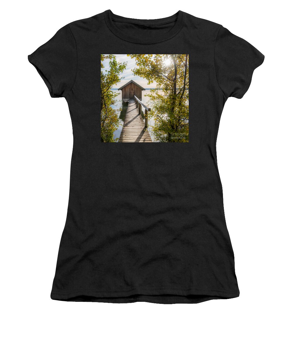 Ammersee Women's T-Shirt featuring the photograph The waterhouse in fall by Hannes Cmarits