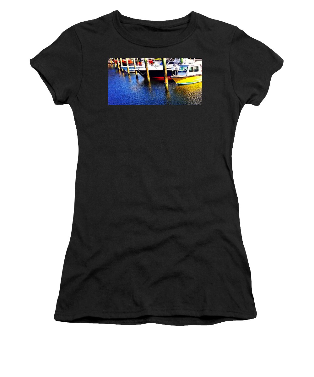 Boat Women's T-Shirt featuring the painting The Yellow Boat - Coastal Art By Sharon Cummings by Sharon Cummings