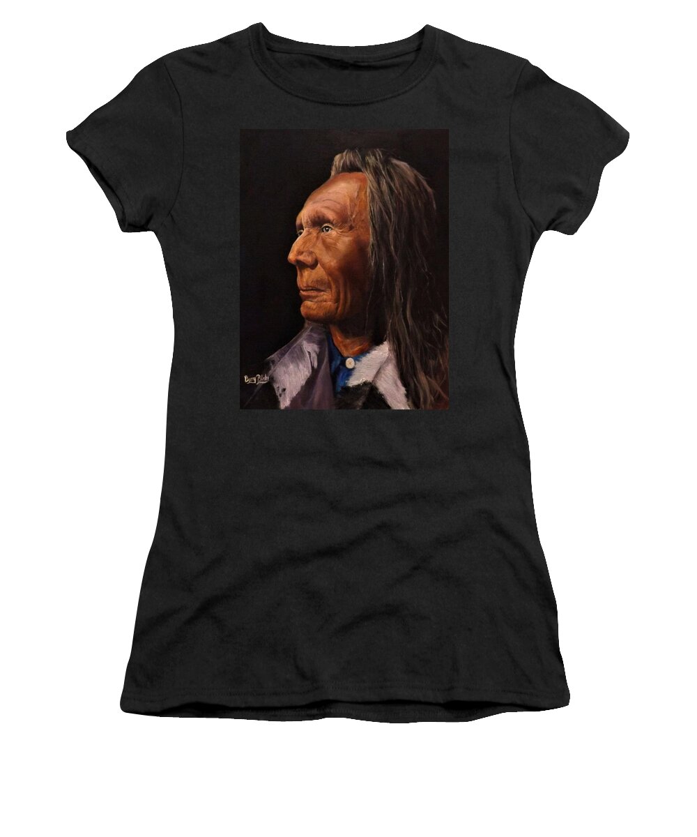 Native American Women's T-Shirt featuring the painting Three Eagles Nez Perce Warrior by Barry BLAKE