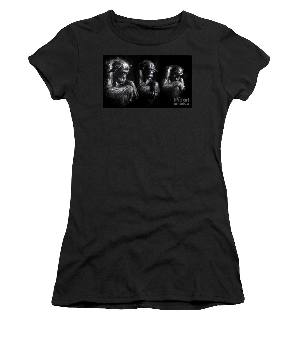 Chimps Women's T-Shirt featuring the photograph Three pensive chimps by Sheila Smart Fine Art Photography
