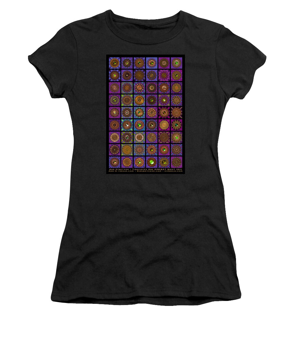 Blue Women's T-Shirt featuring the digital art Timepieces One Dingbat Quilt by Ann Stretton