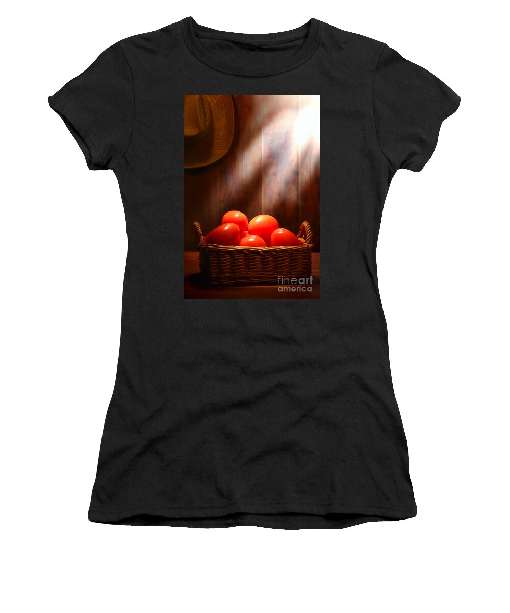 Tomatoes Women's T-Shirt featuring the photograph Tomatoes at an Old Farm Stand by Olivier Le Queinec