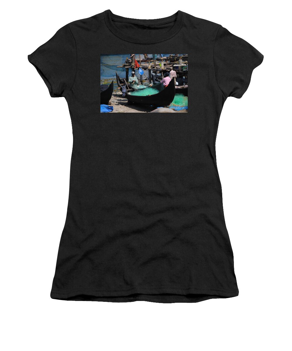 India Women's T-Shirt featuring the photograph Kochi -Tools of the Fisherman by Jacqueline M Lewis