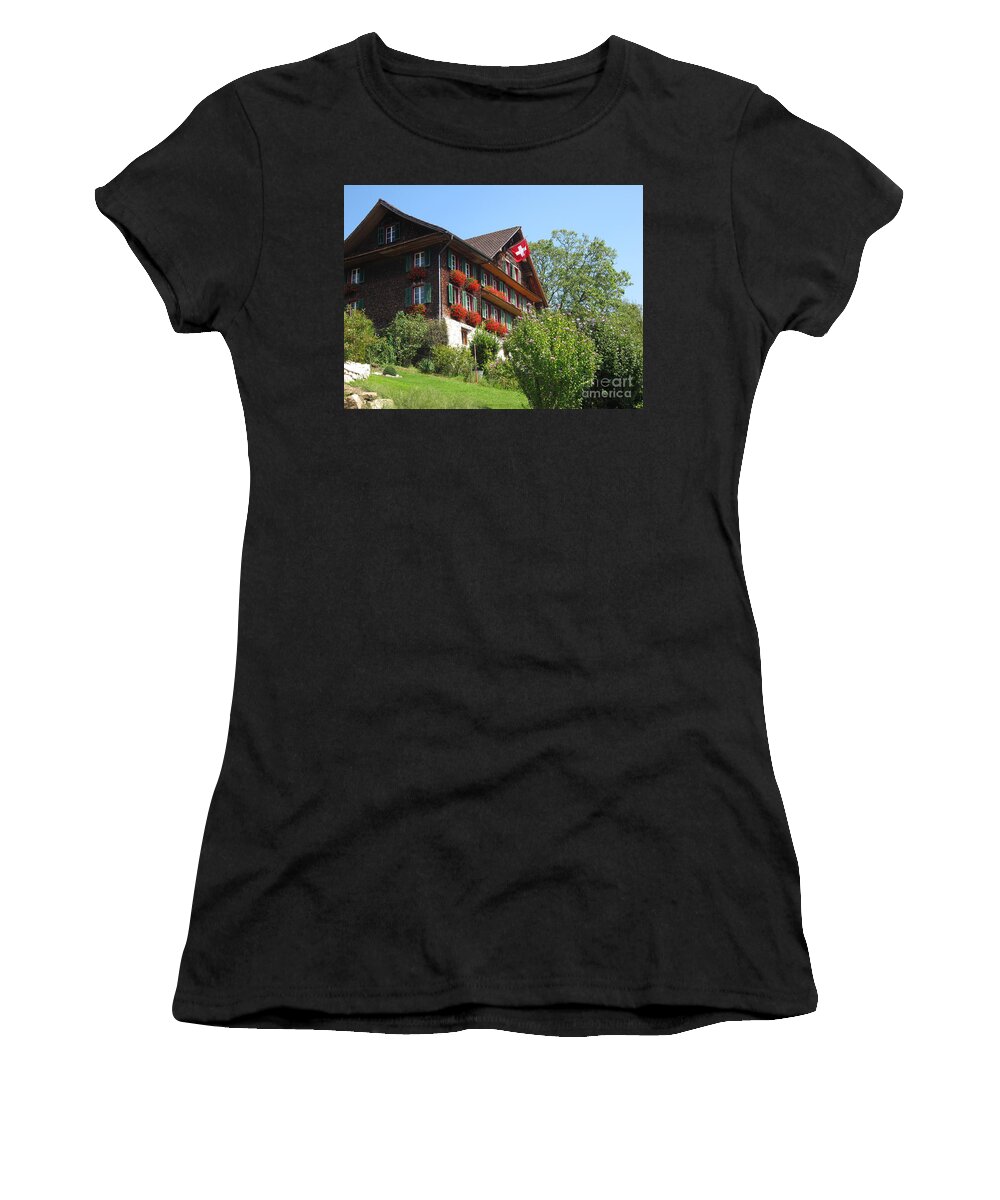 Architecture Women's T-Shirt featuring the photograph Traditional wooden Swiss House by Amanda Mohler