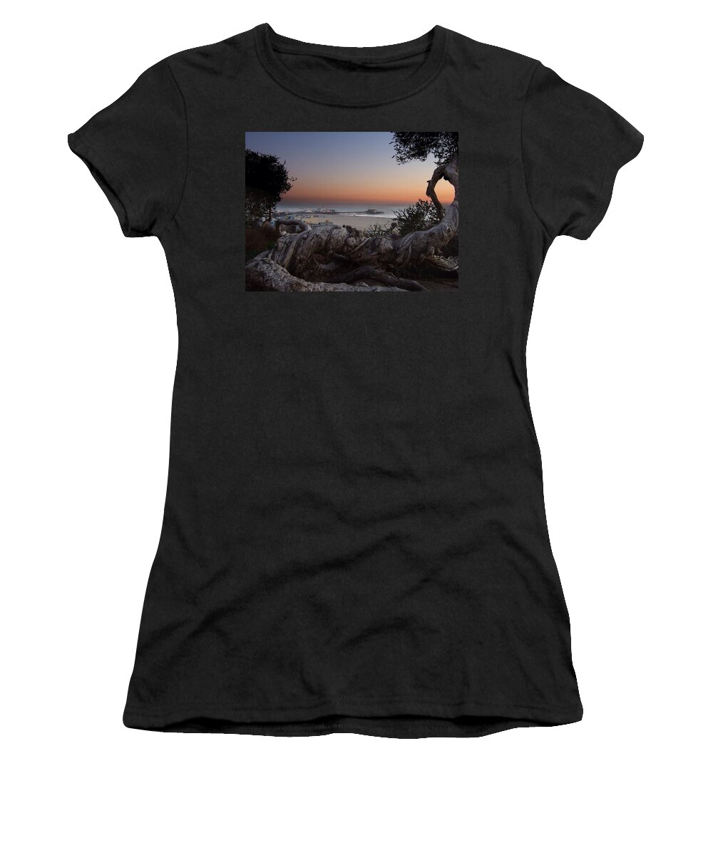 Beach Women's T-Shirt featuring the photograph Tree and Pier by Steve Ondrus