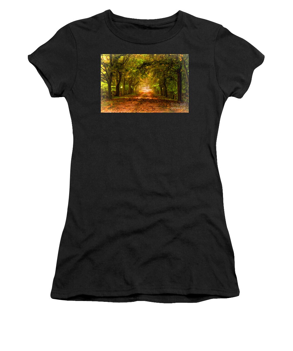 Trees Women's T-Shirt featuring the photograph Tree lined lane in autumn by Les Palenik