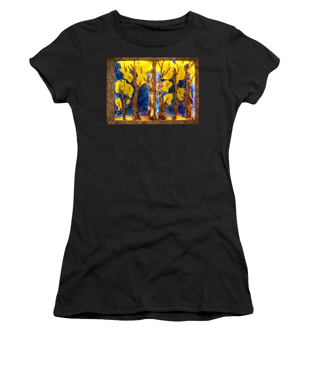 Aspen Trees Women's T-Shirt featuring the mixed media Trees inside a Window by Christopher Schranck