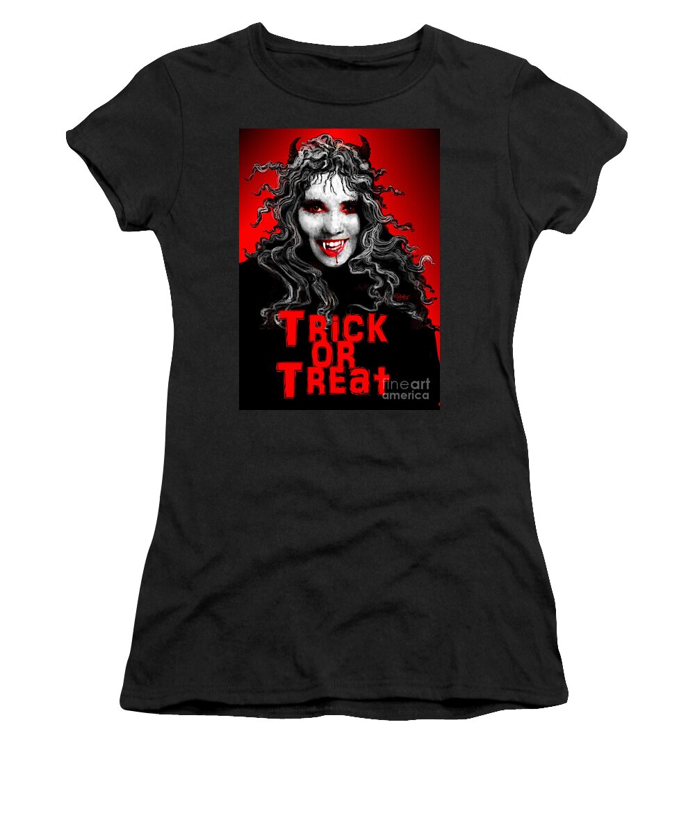 Trick Women's T-Shirt featuring the digital art Trick or Treat by Carol Jacobs