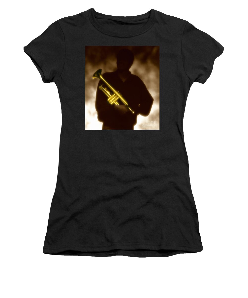 Jazz Women's T-Shirt featuring the photograph Man holding Trumpet 1 by Tony Cordoza