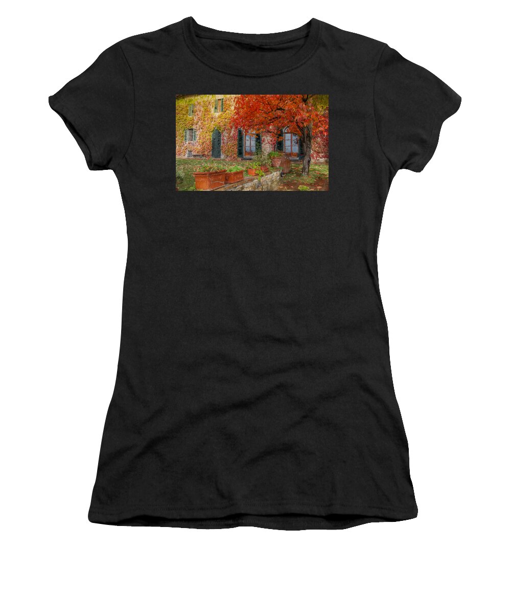 Tuscany Women's T-Shirt featuring the photograph Tuscan Villa in Autumn by Shirley Radabaugh