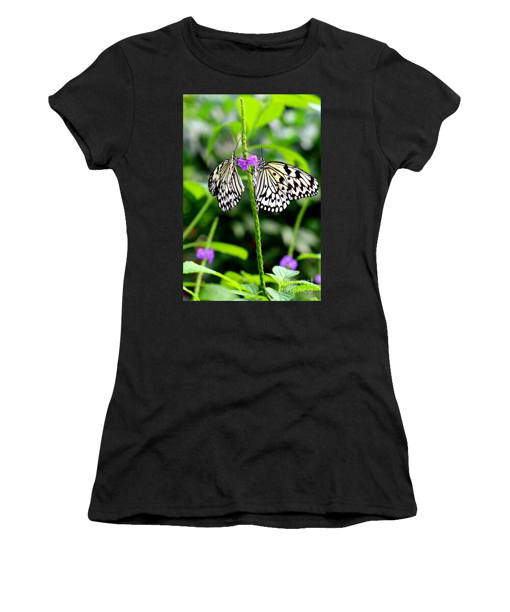 Butterfly Women's T-Shirt featuring the photograph Two Paper Kite or Rice Paper or Large Tree Nymph butterfly also known as Idea leuconoe by Amanda Mohler
