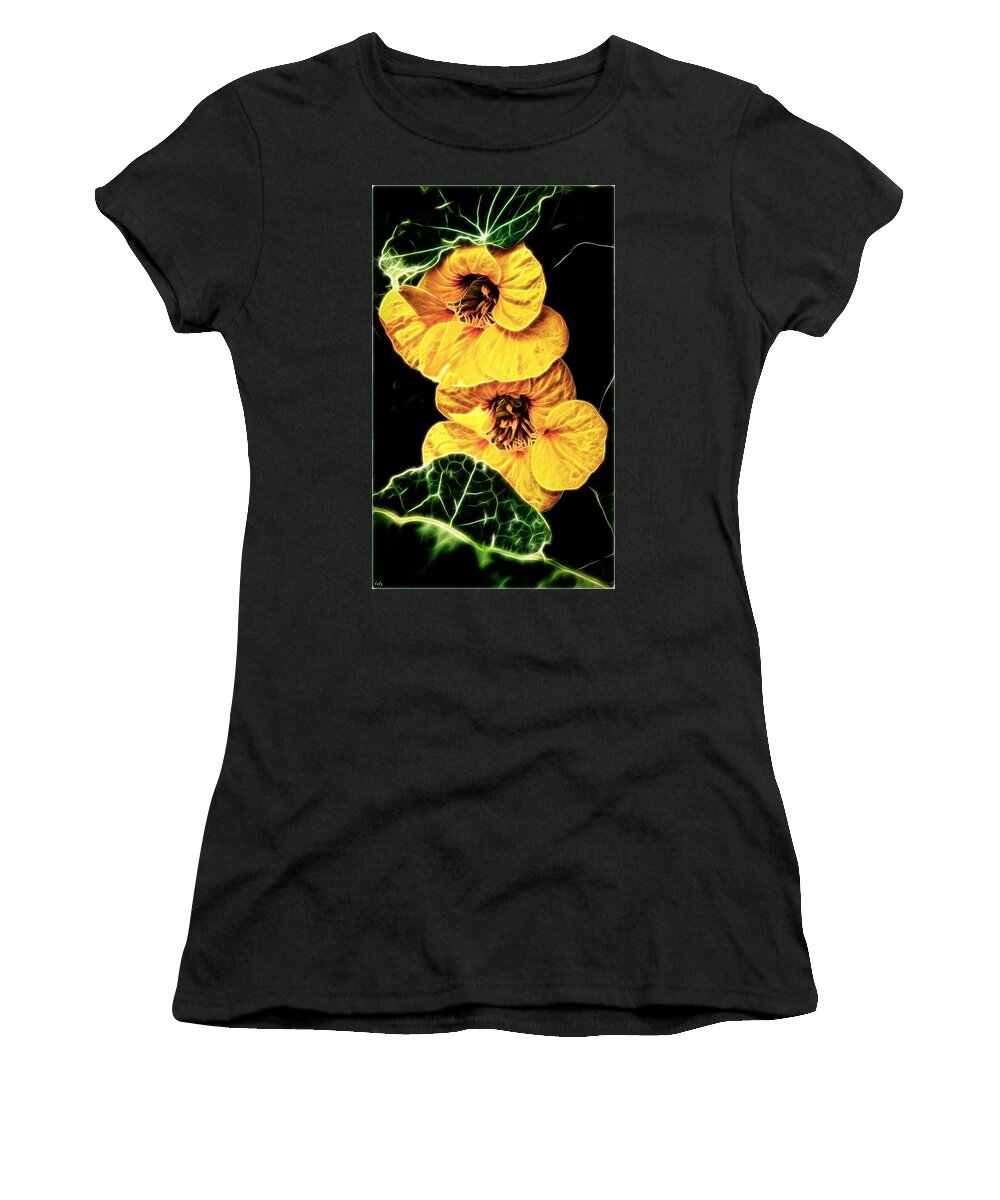 Nasturtium Women's T-Shirt featuring the photograph Two Shy Sisters fractal by Weston Westmoreland