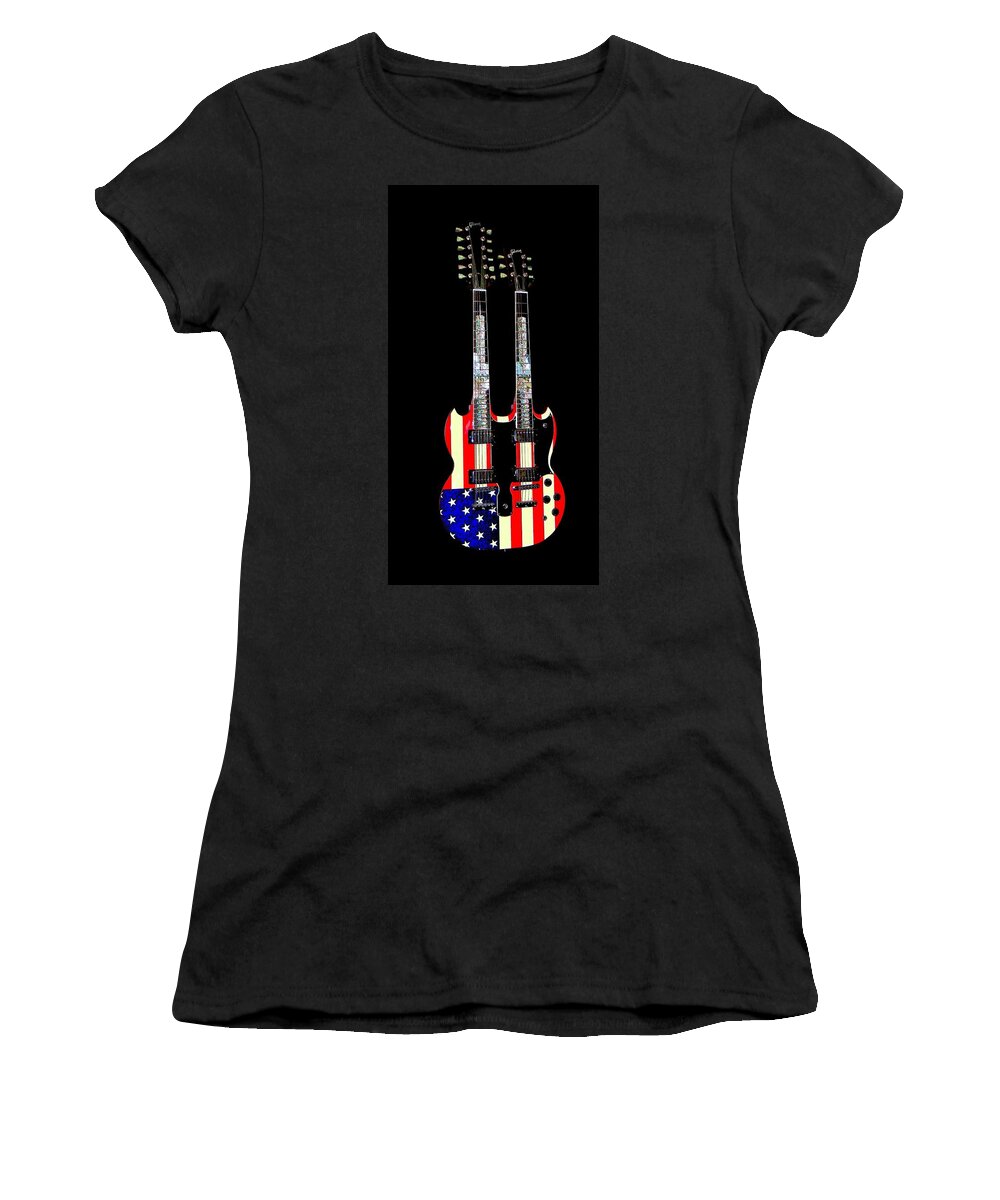 Us Flag Gibson Guitar Women's T-Shirt featuring the photograph U S Flag Gibson Guitar Poster by Jean Goodwin Brooks