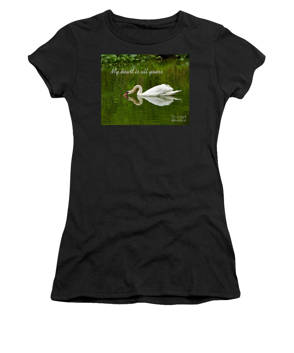 Swan Lake Photographs Women's T-Shirt featuring the photograph Valentines Swan Heart Original Fine Art Photograph Print And Greeting Card by Jerry Cowart