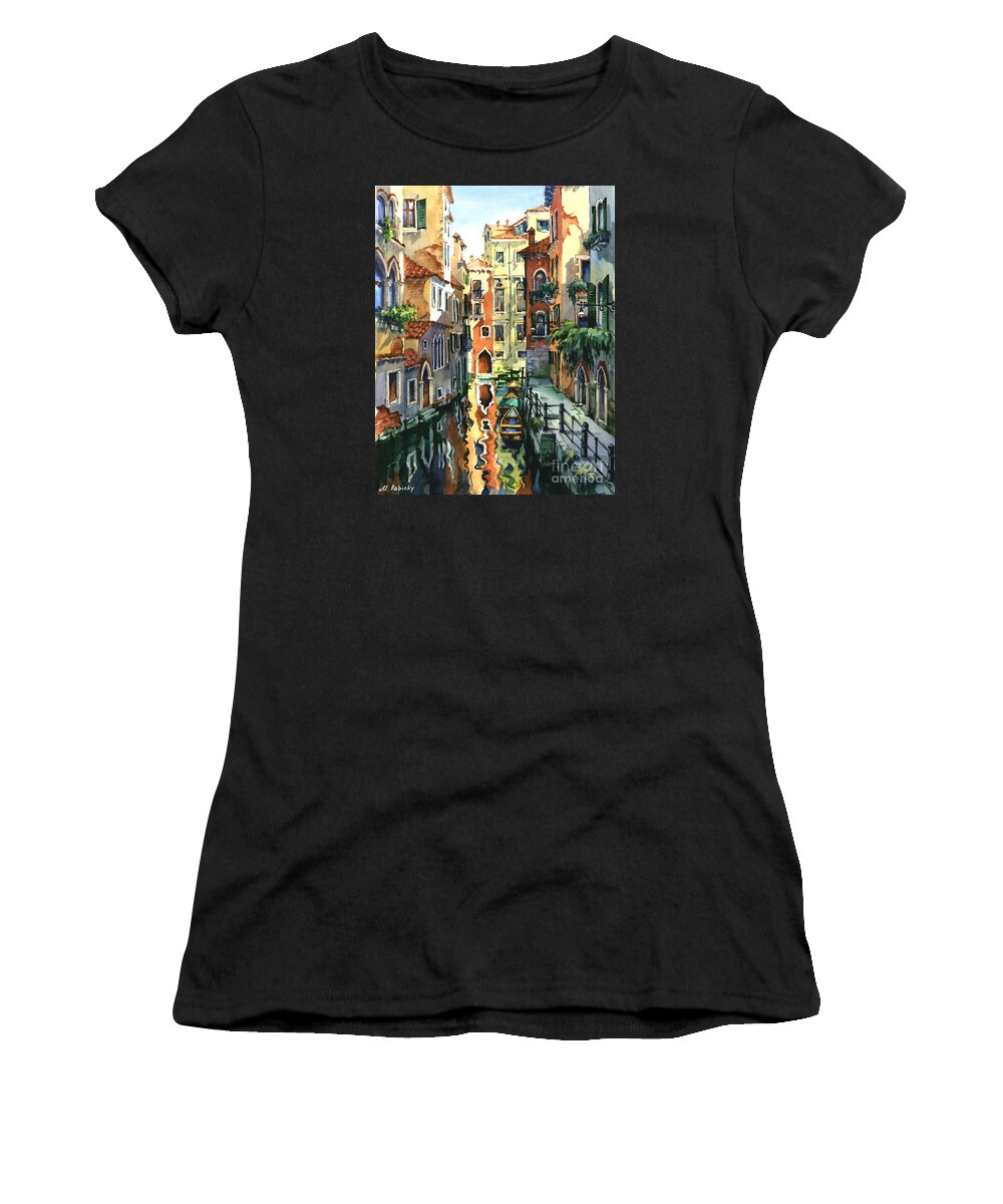 Venice Women's T-Shirt featuring the painting Venice Sunny Alley by Maria Rabinky