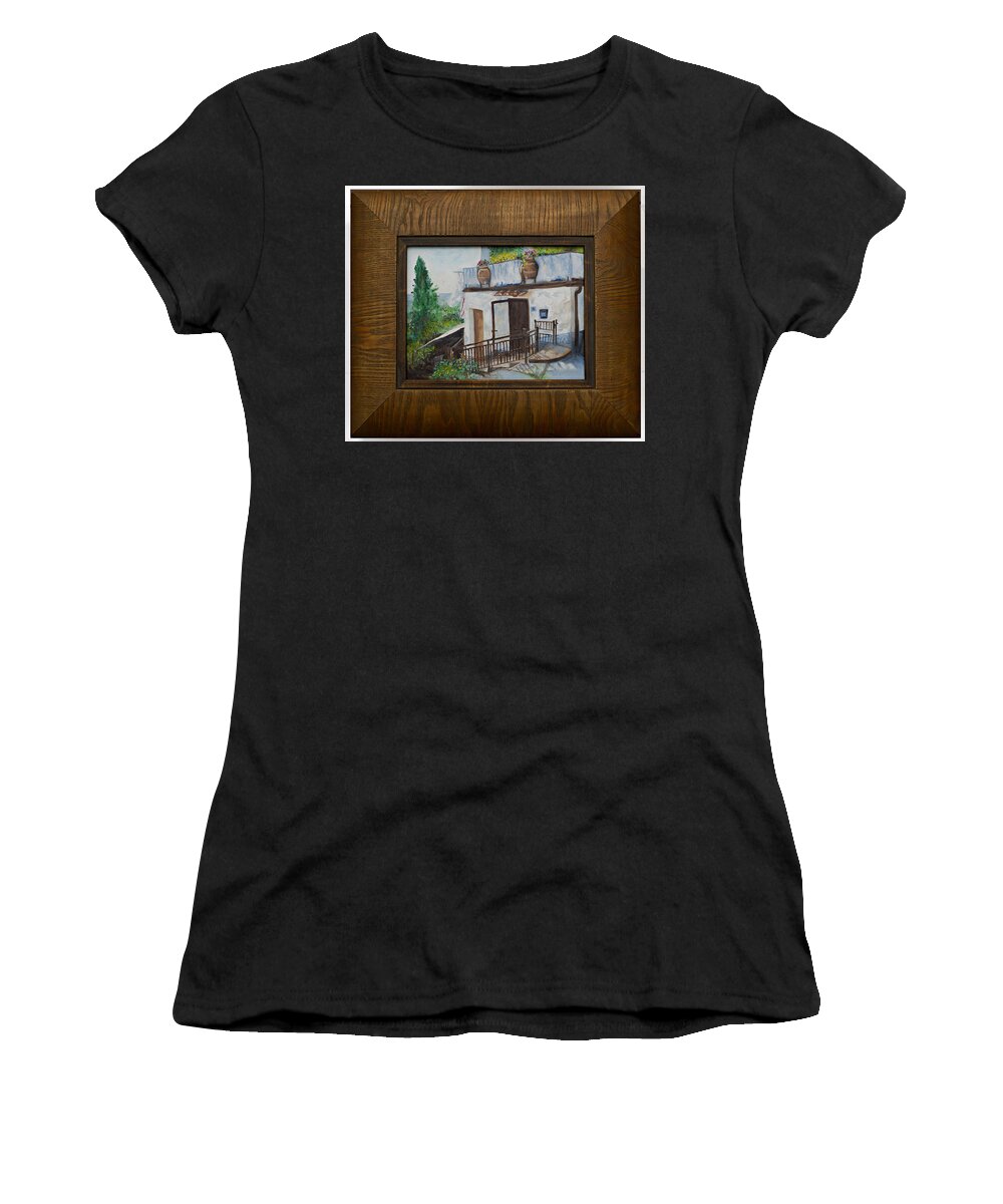 Tuscan Terrain Women's T-Shirt featuring the mixed media Villa in Tuscany by Kathy Knopp