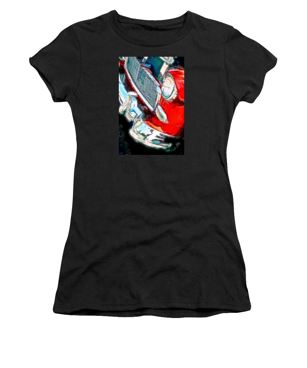 1956 Chevy Women's T-Shirt featuring the mixed media Vintage Chevy Art Alley Cat 3 Red by Lesa Fine