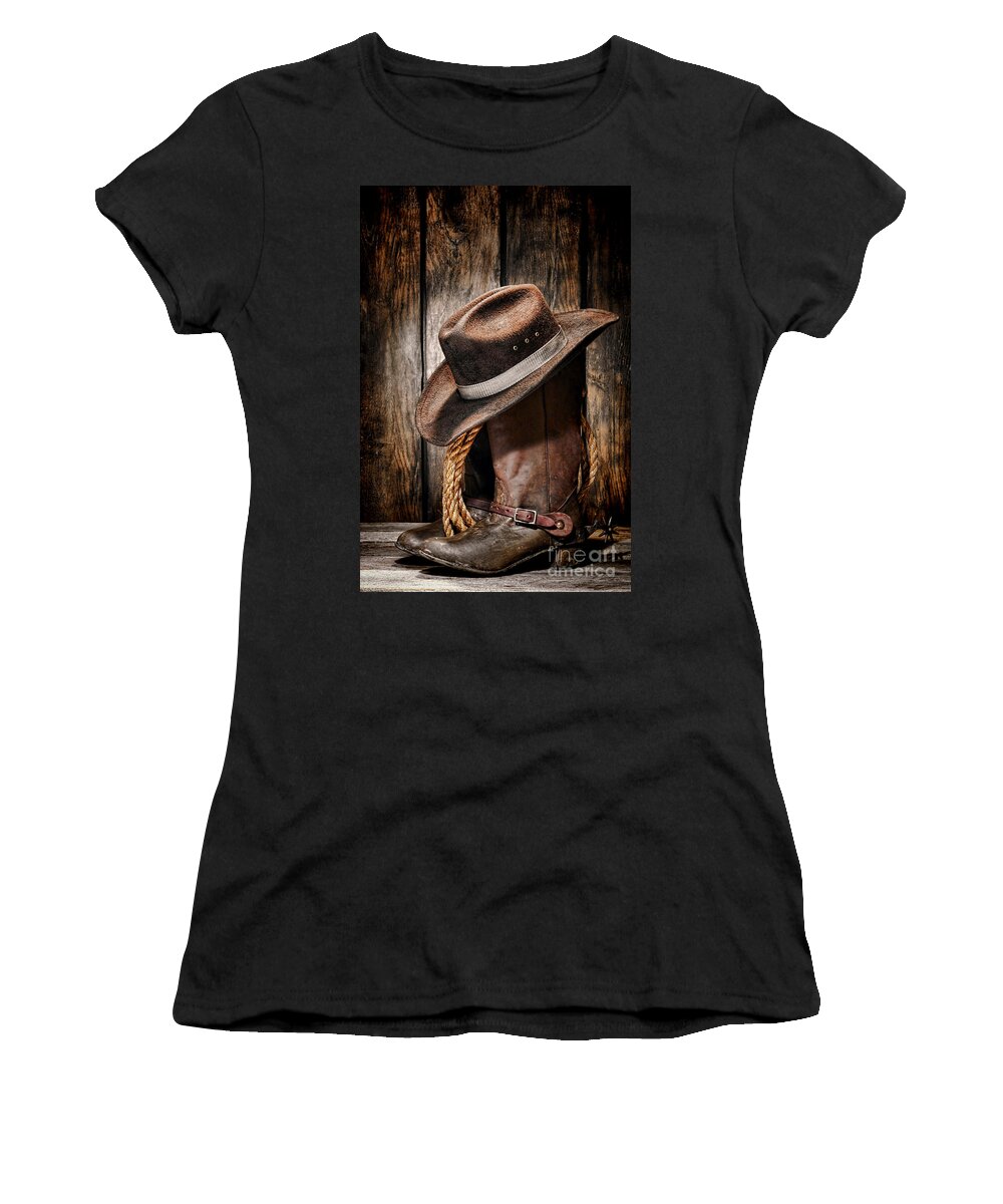 Cowboy Women's T-Shirt featuring the photograph Vintage Cowboy Boots by Olivier Le Queinec