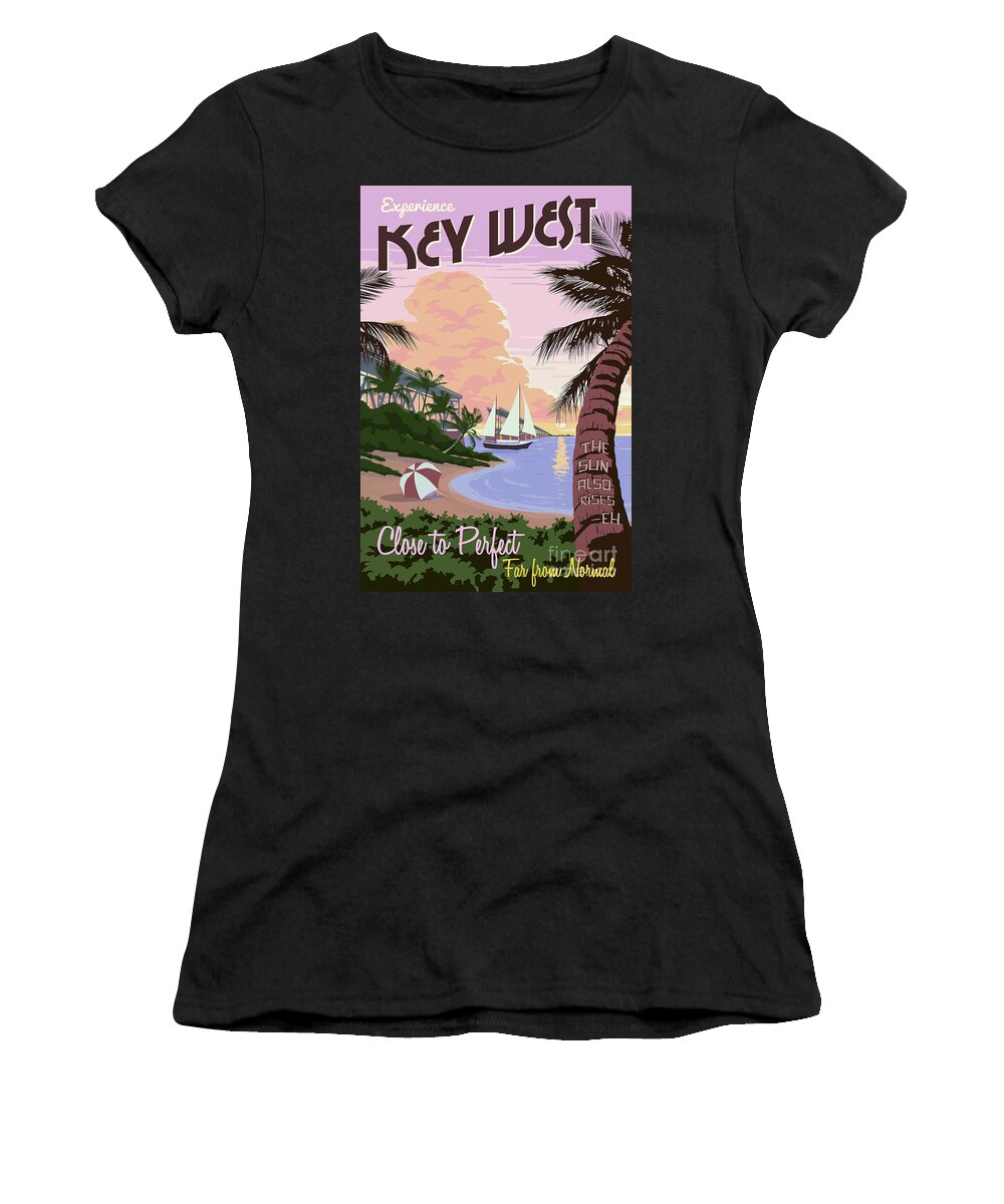 Travel Poster Women's T-Shirt featuring the drawing Vintage Key West Travel Poster by Jon Neidert